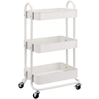 Amazon Basics - Carrito de cocina o multiuso de tres niveles con ruedas en blanco